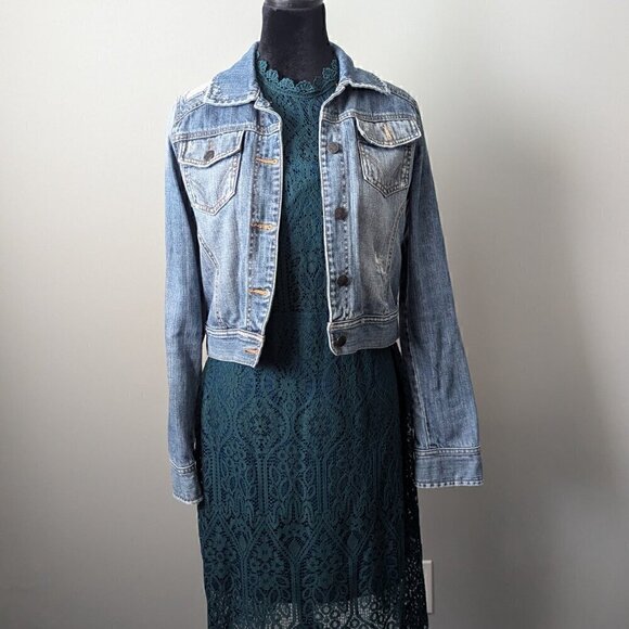 Jean Denim Jacket Size M Distressed Crop - Picture 7 of 8